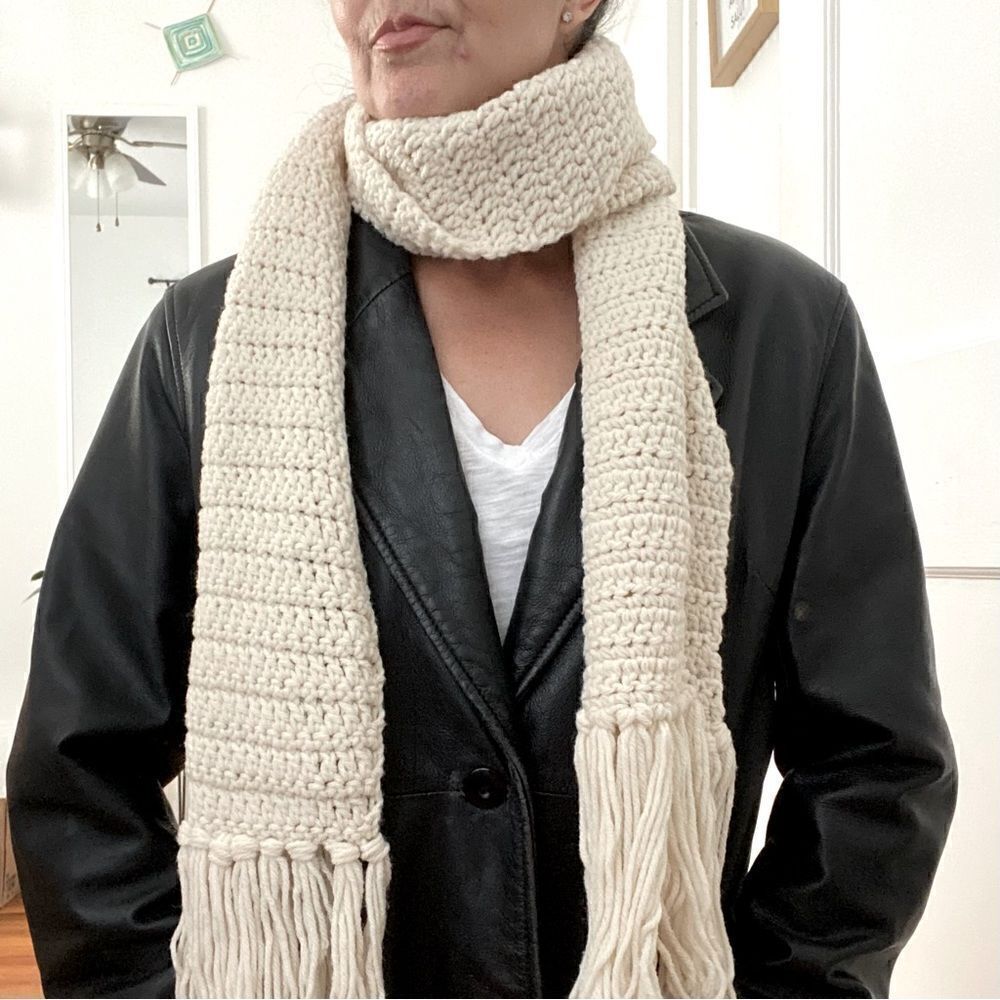 ‎Handmade Crochet 60” 
Scarf neutral Cream Earthy Granola Girl